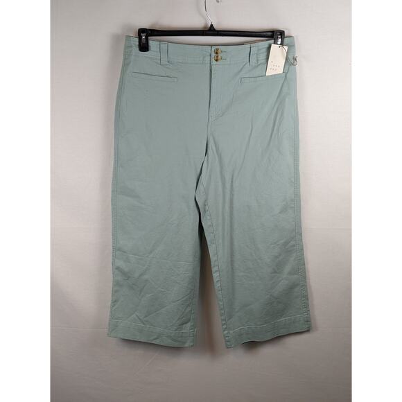 A New Day Cropped Wide Leg Pants 6 Mint Blue Green Flat Front High Rise Capri - Picture 3 of 9